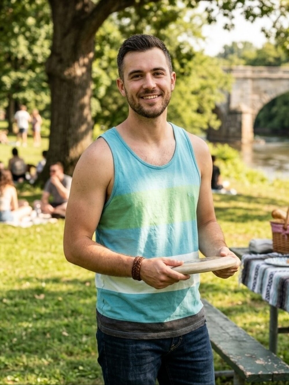 Imperial Motion Aqua, Light Green & White Striped Tank